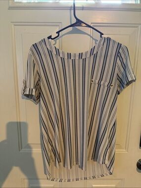 Workshop Republic Clothing Navy & White Vertical Stripe Short Sleeve Tunic